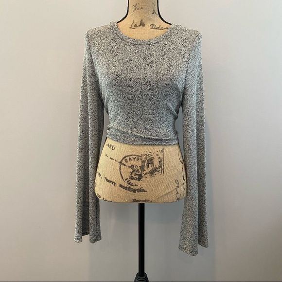 URBAN OUTFITTERS Tie Waist Top Marled Long Sleeve Stretch Pullover Large - Picture 4 of 6